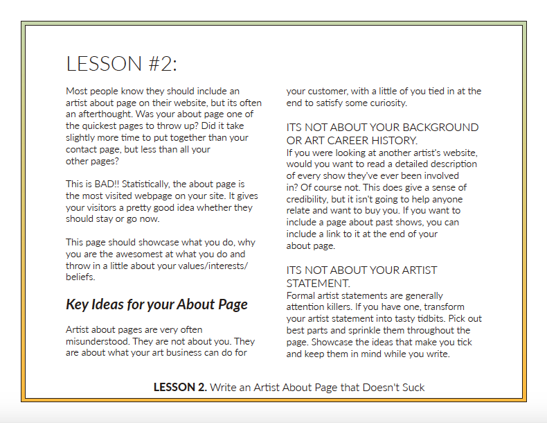 artist websites that sell art - about page artist websites that sell art - about page